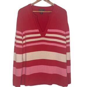 Eddie Bauer Size XL Tall Cotton Pink Striped V-Neck Pullover Sweater